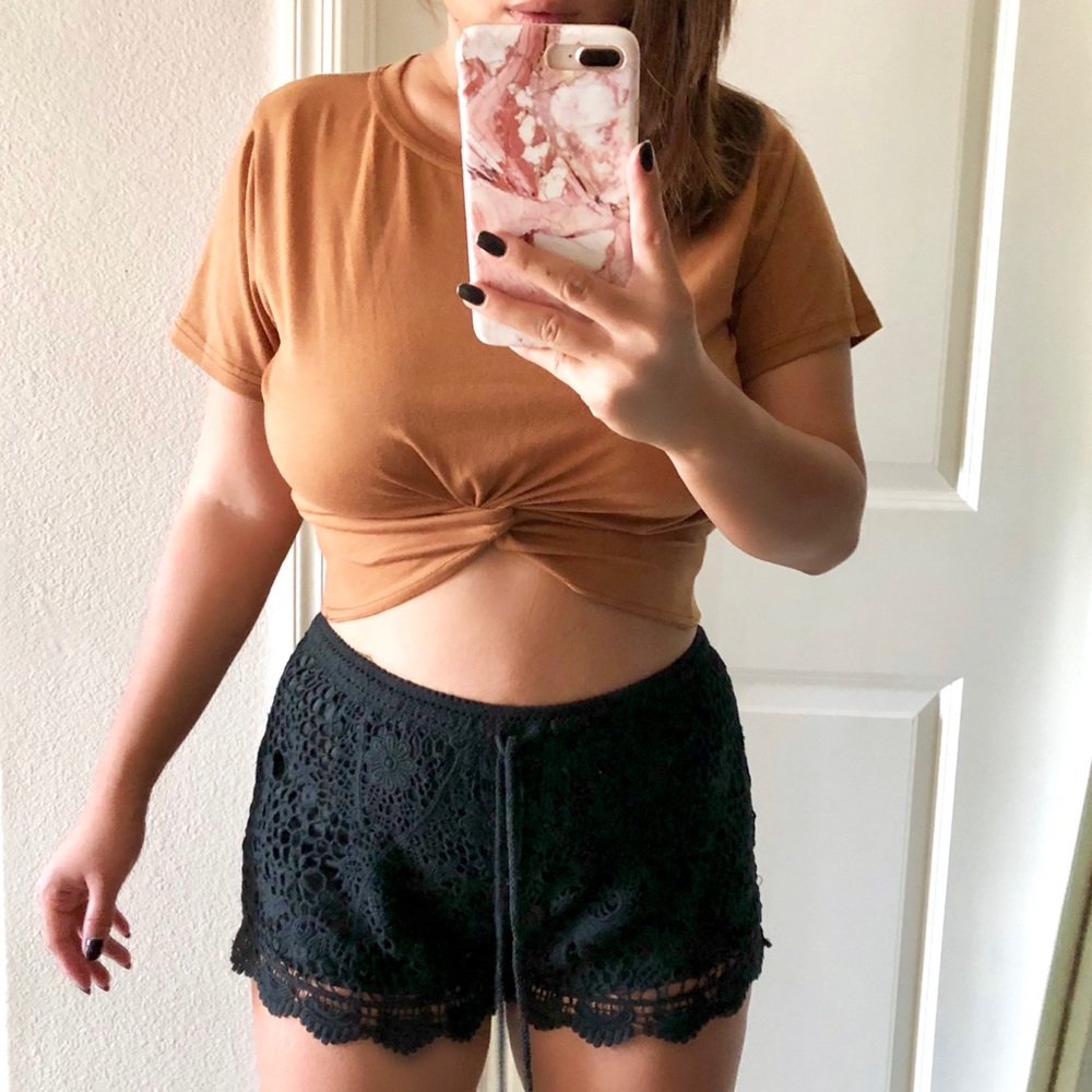 Black crochet shorts
